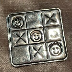 Playful Silver Tic-Tac-Toe Pin Brooch 925 Sterling Silver Collectible